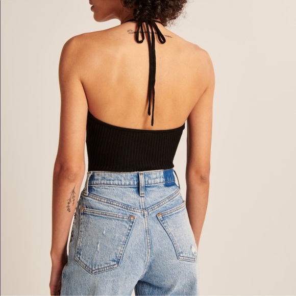 NWT - Abercrombie Elevated Knit Tie Halter Black Bodysuit (XS) - Picture 3 of 6